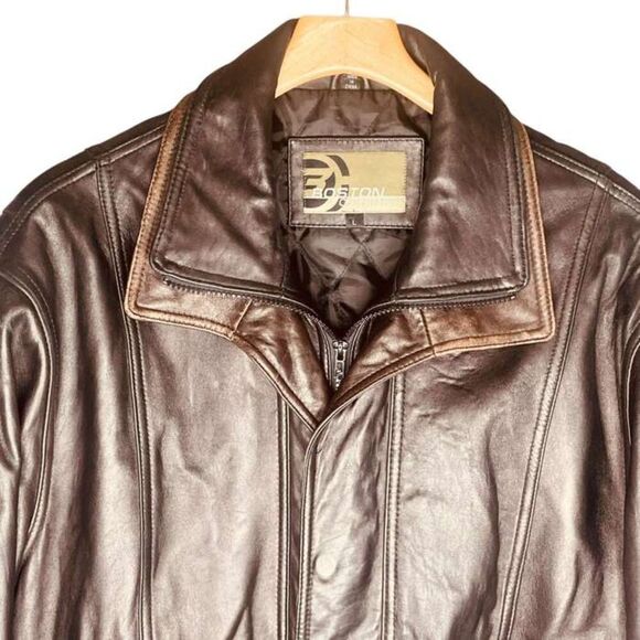 Boston Outfitters | Brn Genuine Leather Quilted Lined Bomber Jacket Size L | EUC - Picture 4 of 16